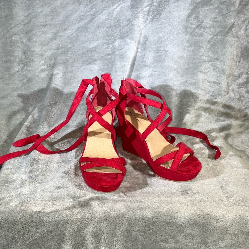 4W Red Ankle Wrap Wedge